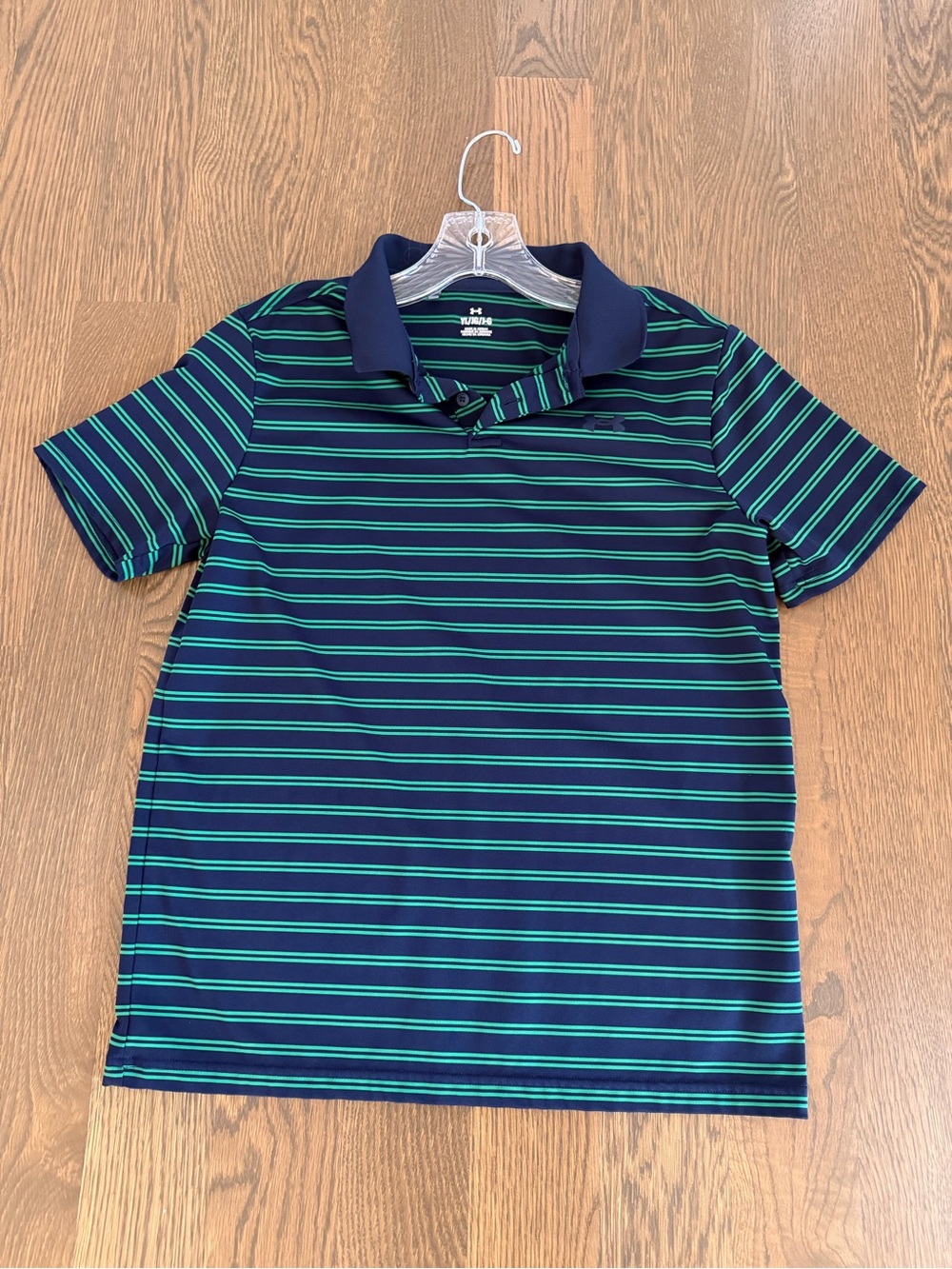 Under Armour Boys Navy & Teal Stripe Performance Polo